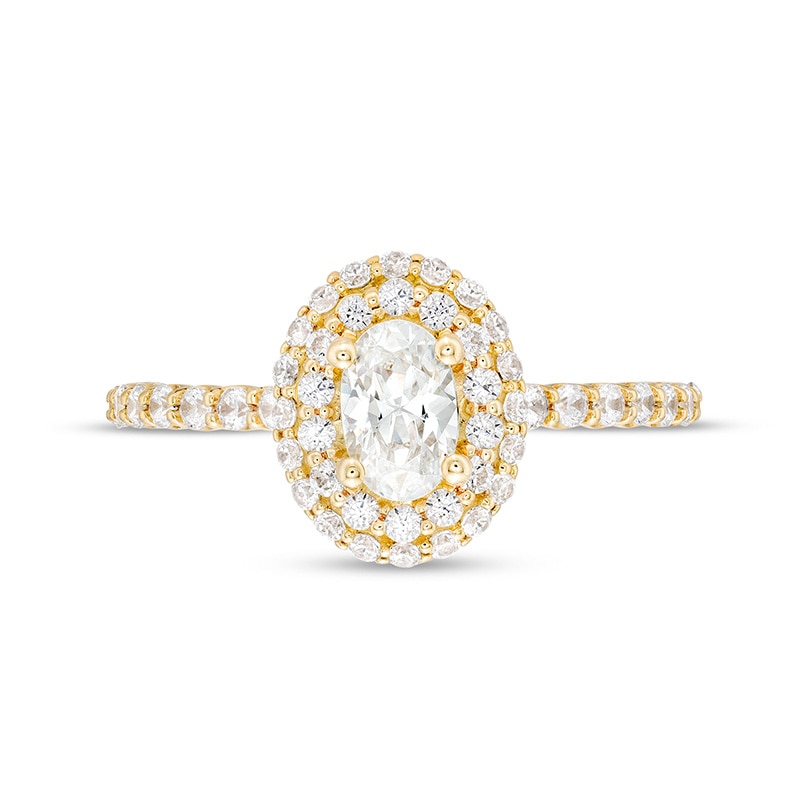 Main Image 3 of Previously Owned - Vera Wang Love Collection 1 CT. T.W. Oval Diamond Double Frame Engagement Ring in 14K Gold