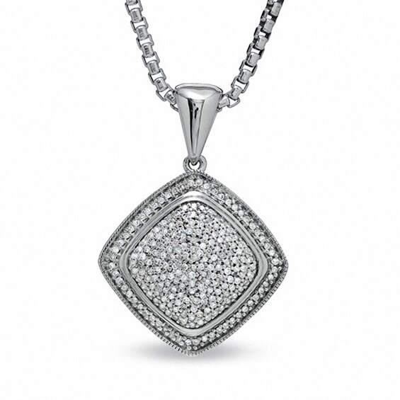 Previously Owned - 1/2 CT. T.w. Diamond Pavé Square Pendant in Sterling Silver