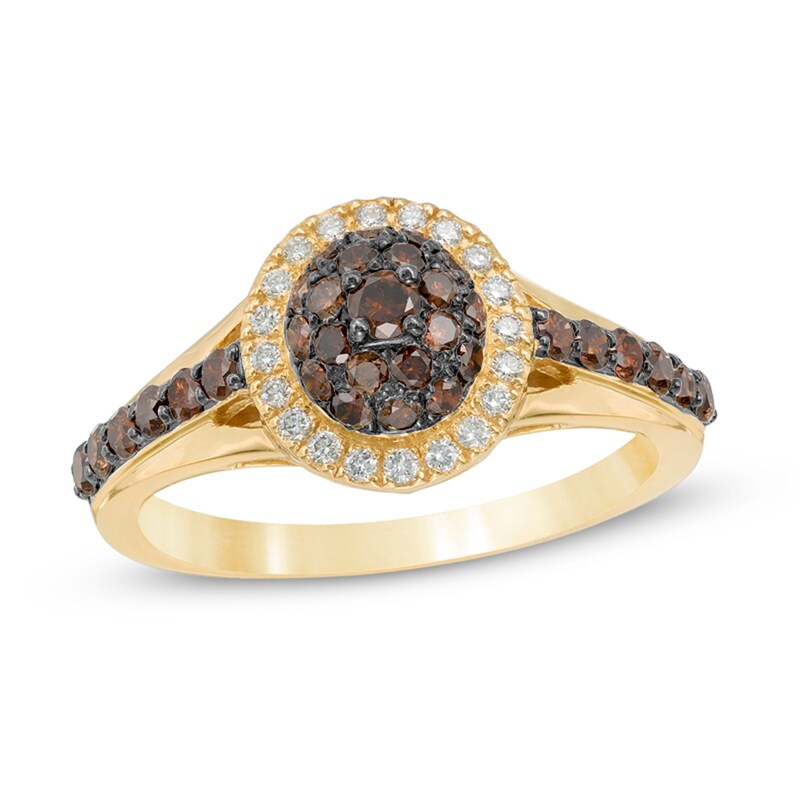 Main Image 1 of Previously Owned - Le Vian Chocolate Diamonds® 3/4 CT. T.W. Diamond Oval Cluster Frame Ring in 14K Honey Gold™