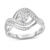 Thumbnail Image 1 of Previously Owned - 1/4 CT. T.W. Multi-Diamond Crossover Wave Ring in 14K White Gold