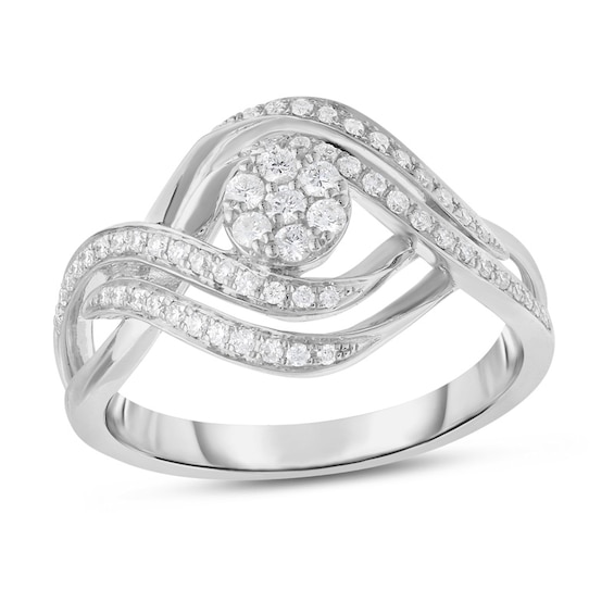Previously Owned - 1/4 CT. T.w. Multi-Diamond Crossover Wave Ring in 14K White Gold