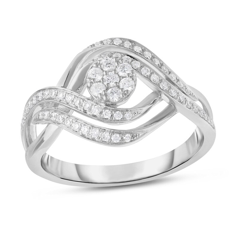 Main Image 1 of Previously Owned - 1/4 CT. T.W. Multi-Diamond Crossover Wave Ring in 14K White Gold