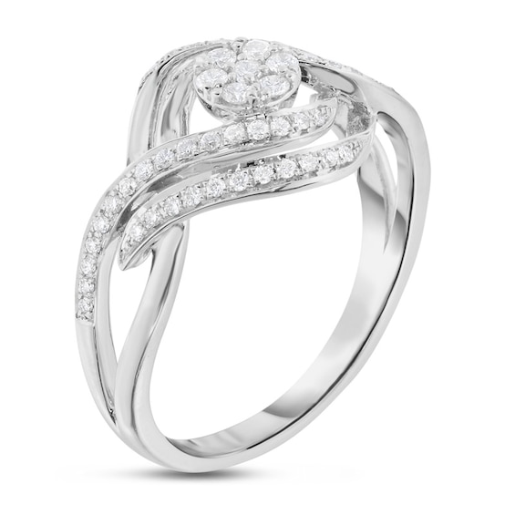 Previously Owned - 1/4 CT. T.w. Multi-Diamond Crossover Wave Ring in 14K White Gold