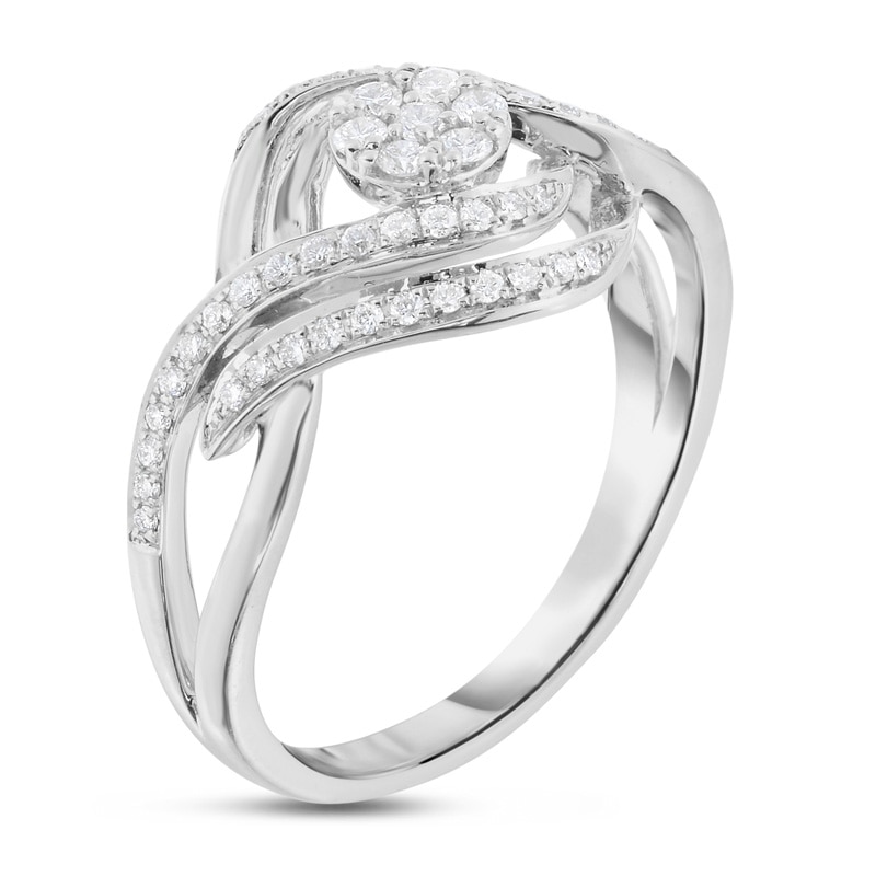 Main Image 2 of Previously Owned - 1/4 CT. T.W. Multi-Diamond Crossover Wave Ring in 14K White Gold