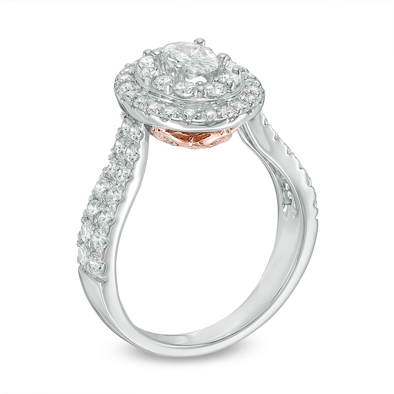 Main Image 2 of Previously Owned - Love's Destiny by Peoples 1-1/2 CT. T.W. Oval Diamond Frame Engagement Ring in 14K Two-Tone Gold