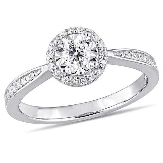 Previously Owned - 1/3 CT. T.w. Diamond Frame Engagement Ring in Sterling Silver