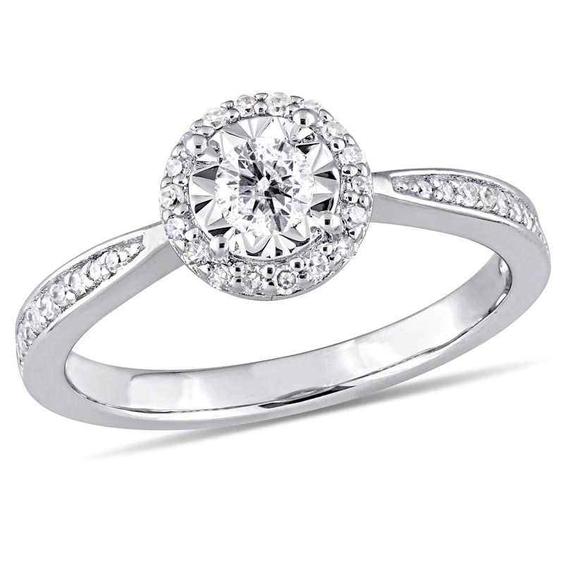 Main Image 1 of Previously Owned - 1/3 CT. T.W. Diamond Frame Engagement Ring in Sterling Silver