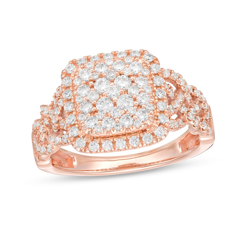 Main Image 1 of Previously Owned - 1 CT. T.W. Multi-Diamond Diamond Cushion Frame Braid Shank Ring in 10K Rose Gold