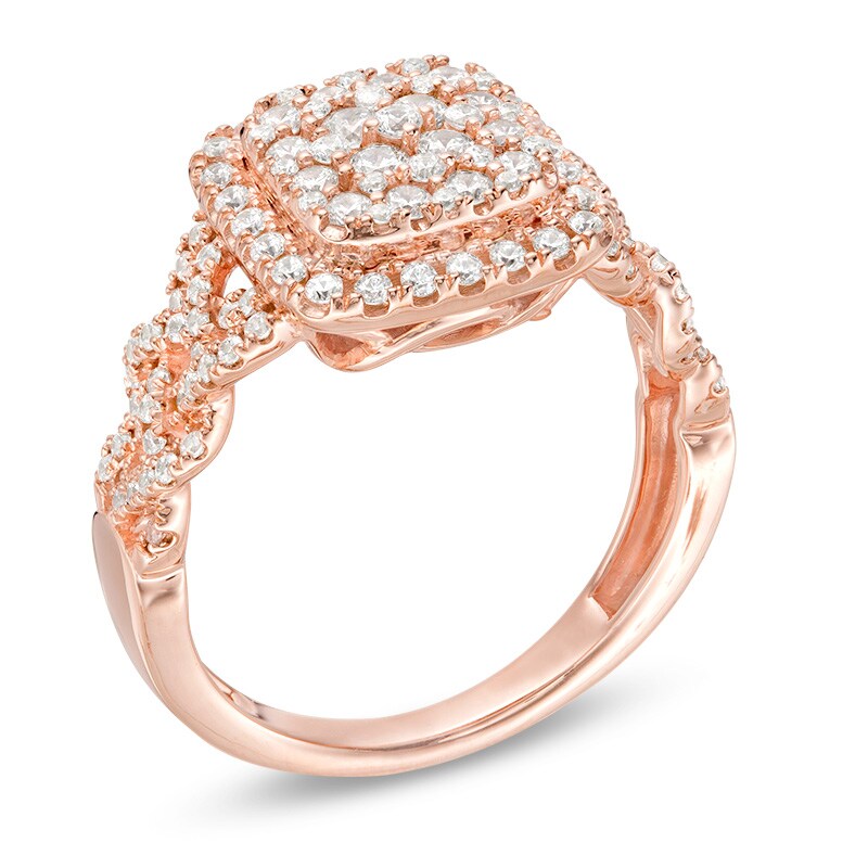 Main Image 2 of Previously Owned - 1 CT. T.W. Multi-Diamond Diamond Cushion Frame Braid Shank Ring in 10K Rose Gold