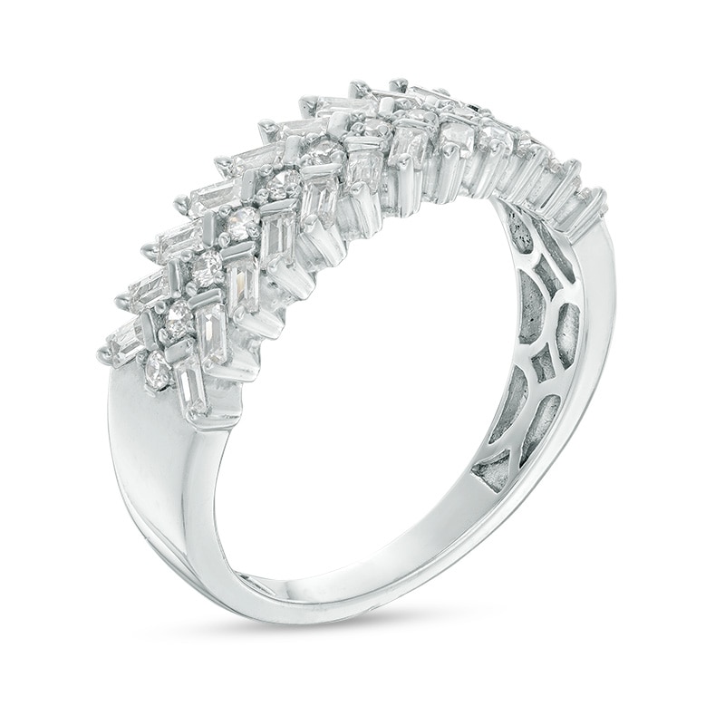 Main Image 2 of Previously Owned - 1/2 CT. T.W. Baguette and Round Diamond Chevron Ring in 10K White Gold