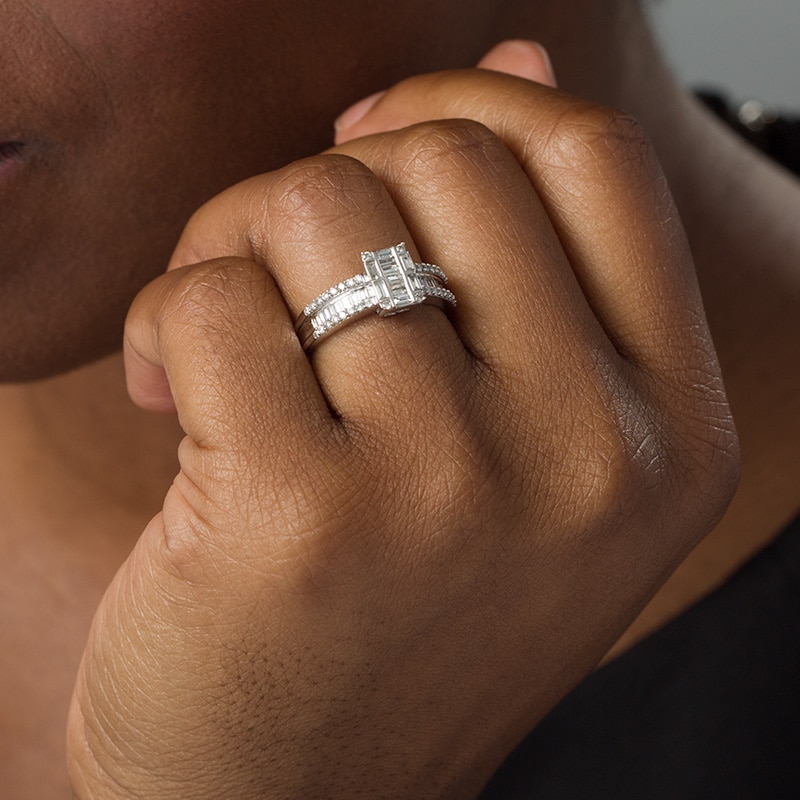 Main Image 2 of Previously Owned - 1/2 CT. T.W. Baguette Multi-Diamond Diamond Multi-Row Engagement Ring in 10K White Gold