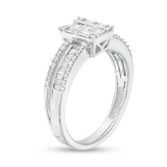 Previously Owned - 1/2 CT. T.w. Baguette Multi-Diamond Diamond Multi-Row Engagement Ring in 10K White Gold