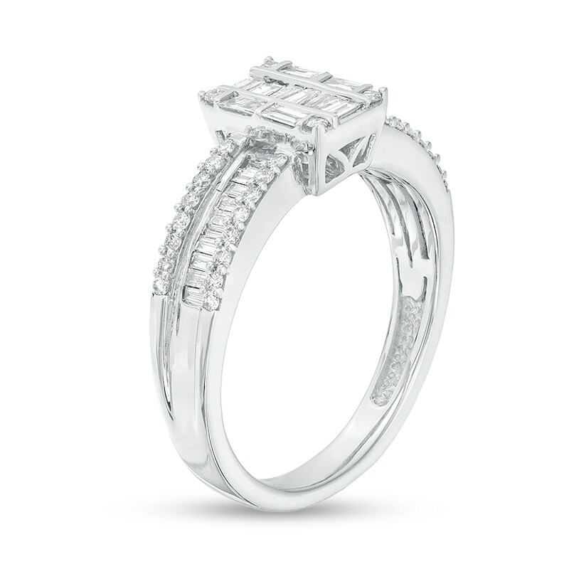 Main Image 3 of Previously Owned - 1/2 CT. T.W. Baguette Multi-Diamond Diamond Multi-Row Engagement Ring in 10K White Gold