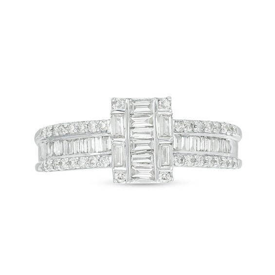 Previously Owned - 1/2 CT. T.w. Baguette Multi-Diamond Diamond Multi-Row Engagement Ring in 10K White Gold