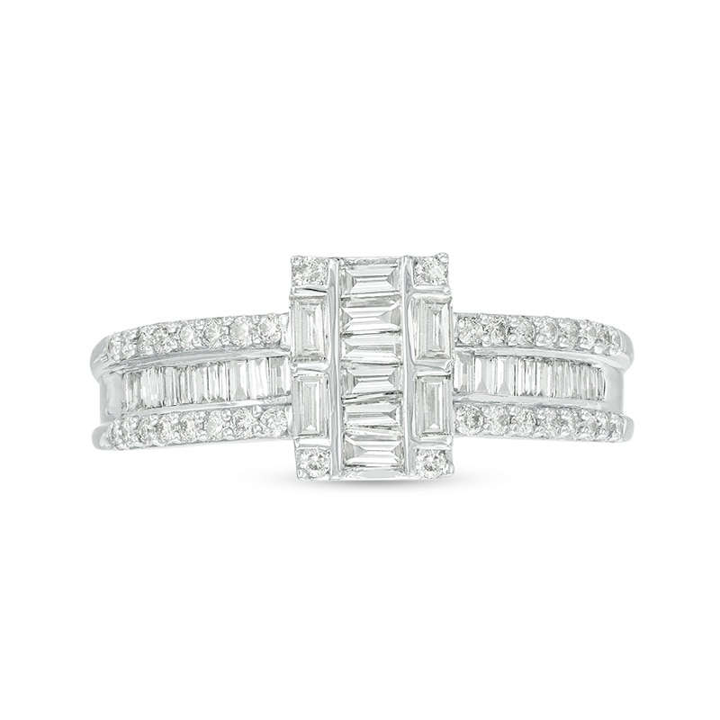 Main Image 4 of Previously Owned - 1/2 CT. T.W. Baguette Multi-Diamond Diamond Multi-Row Engagement Ring in 10K White Gold