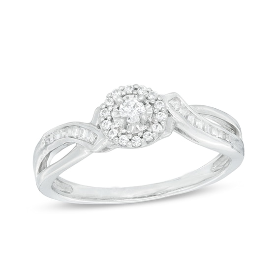 Previously Owned - 1/4 CT. T.w. Diamond Frame Crossover Shank Promise Ring in 10K White Gold