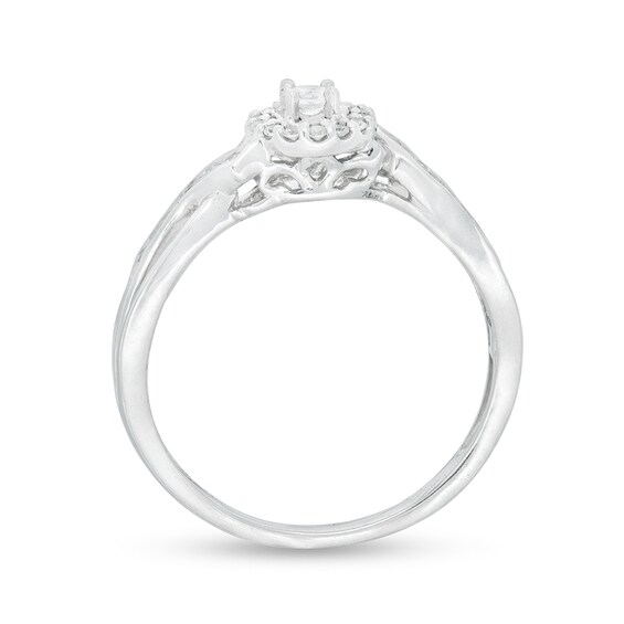 Previously Owned - 1/4 CT. T.w. Diamond Frame Crossover Shank Promise Ring in 10K White Gold