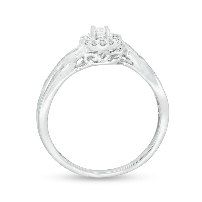 Main Image 2 of Previously Owned - 1/4 CT. T.W. Diamond Frame Crossover Shank Promise Ring in 10K White Gold