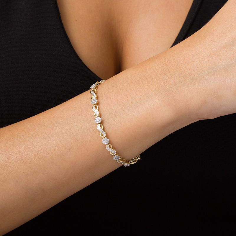 Main Image 2 of Previously Owned - 2 CT. T.W. Baguette and Round Multi-Diamond Diamond Infinity Link Bracelet in 10K Gold - 7.25"