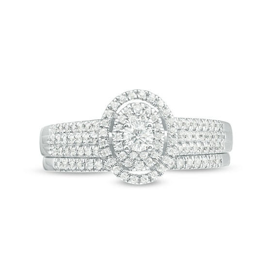 Previously Owned - 1/2 CT. T.w. Diamond Double Oval Frame Multi-Row Bridal Set in 10K White Gold
