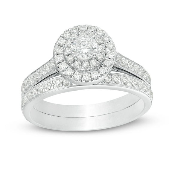 Previously Owned - 1 CT. T.w. Diamond Double Frame Bridal Set in 10K White Gold