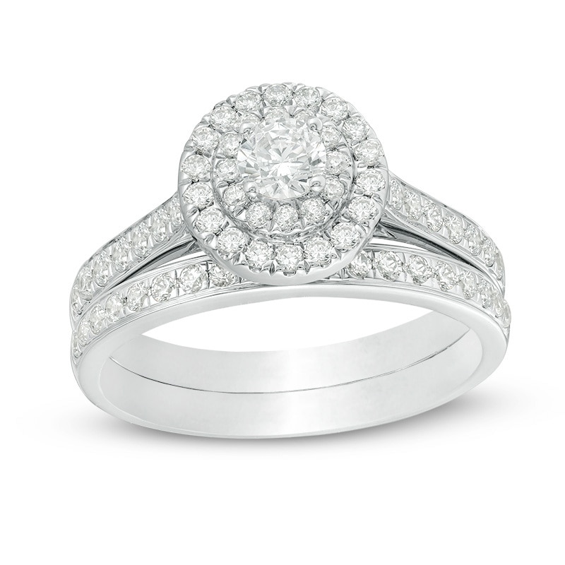 Main Image 1 of Previously Owned - 1 CT. T.W. Diamond Double Frame Bridal Set in 10K White Gold