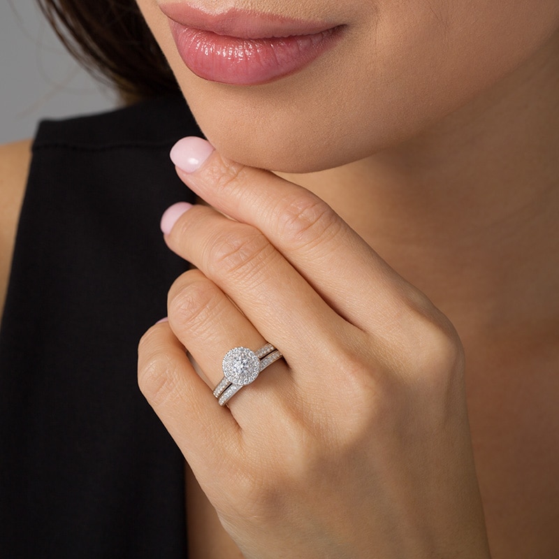Main Image 2 of Previously Owned - 1 CT. T.W. Diamond Double Frame Bridal Set in 10K White Gold