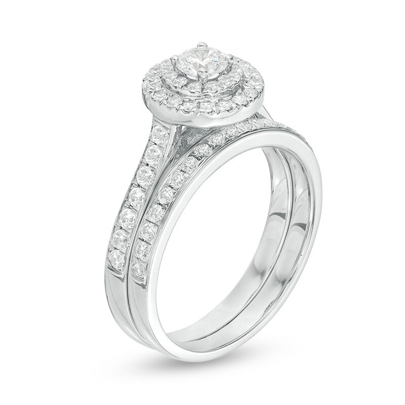 Main Image 3 of Previously Owned - 1 CT. T.W. Diamond Double Frame Bridal Set in 10K White Gold