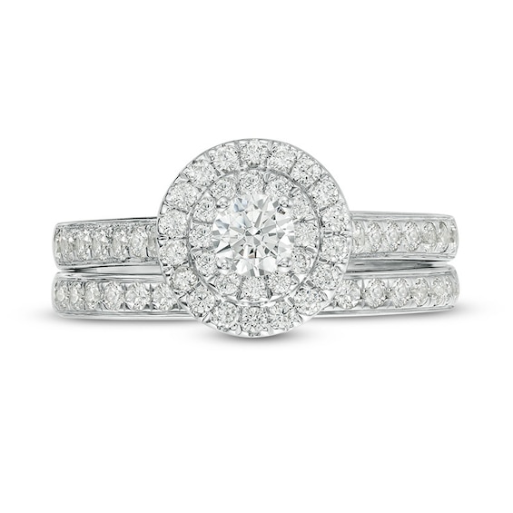 Previously Owned - 1 CT. T.w. Diamond Double Frame Bridal Set in 10K White Gold