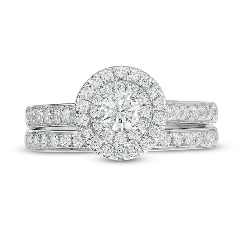 Main Image 4 of Previously Owned - 1 CT. T.W. Diamond Double Frame Bridal Set in 10K White Gold