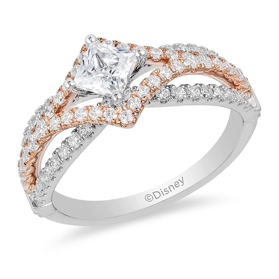 Previously Owned - Enchanted Disney Aurora 1 CT. T.w. Princess-Cut Diamond Frame Engagement Ring in 14K Two-Tone Gold