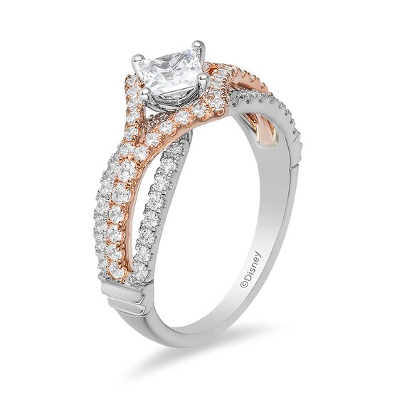 Previously Owned - Enchanted Disney Aurora 1 CT. T.w. Princess-Cut Diamond Frame Engagement Ring in 14K Two-Tone Gold