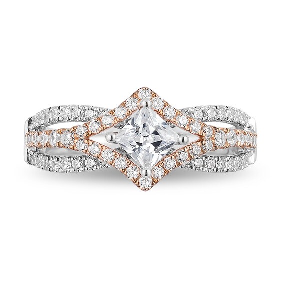 Previously Owned - Enchanted Disney Aurora 1 CT. T.w. Princess-Cut Diamond Frame Engagement Ring in 14K Two-Tone Gold
