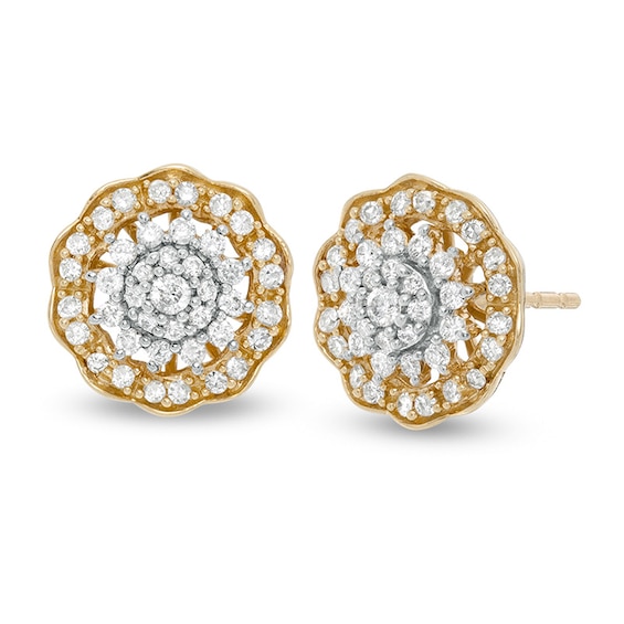 Previously Owned - 1/2 CT. T.w. Multi-Diamond Diamond Flower Frame Stud Earrings in 10K Gold