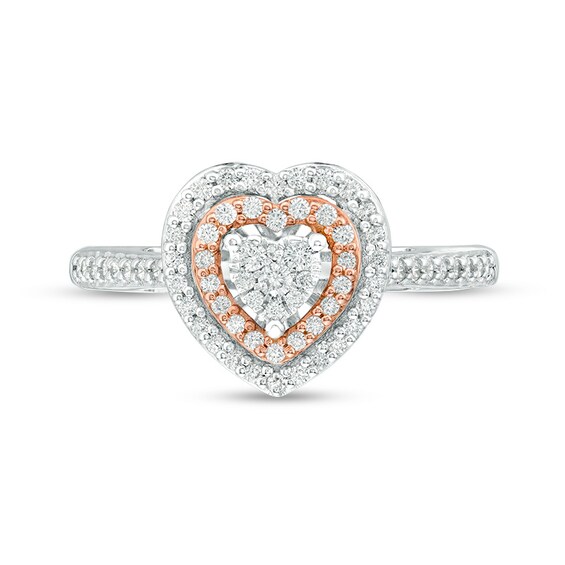 Previously Owned - 1/3 CT. T.w. Multi-Diamond Diamond Double Heart Frame Ring in 10K Two-Tone Gold