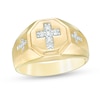 Thumbnail Image 1 of Previously Owned - 1/5 CT. T.W. Diamond Triple Cross Multi-Finish Bevelled Shank Octagon Signet Ring in 10K Gold