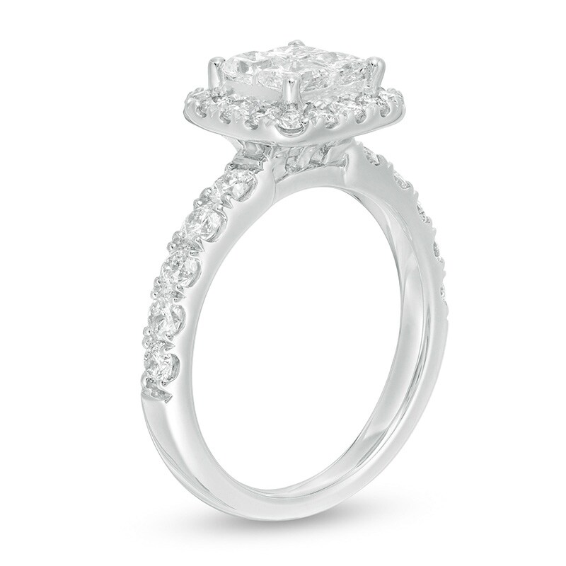 Main Image 3 of Previously Owned - 1-7/8 CT. T.W. Quad Princess-Cut Diamond Cushion Frame Engagement Ring in 14K White Gold