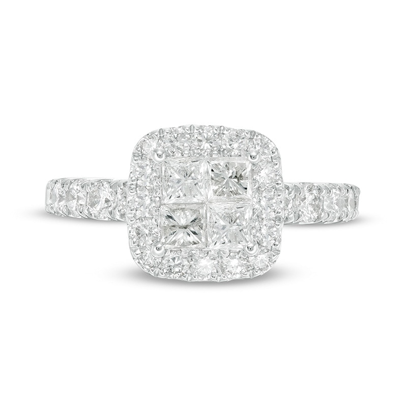 Main Image 4 of Previously Owned - 1-7/8 CT. T.W. Quad Princess-Cut Diamond Cushion Frame Engagement Ring in 14K White Gold