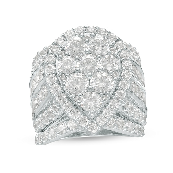 Previously Owned - 7 CT. T.w. Pear-Shaped Multi-Diamond Frame Multi-Row Three Piece Bridal Set in 14K White Gold