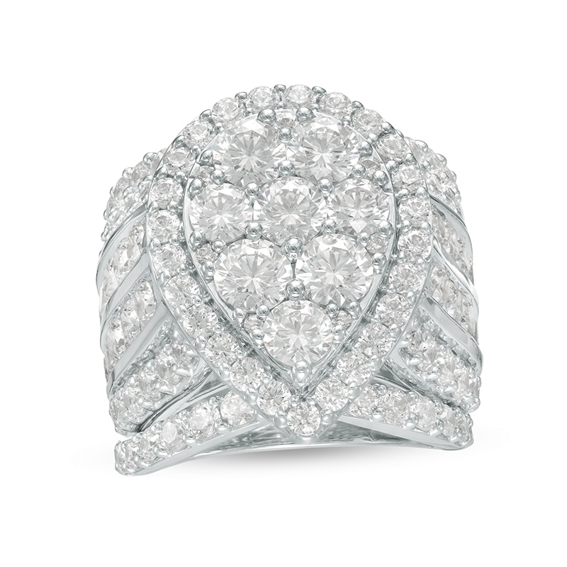 Main Image 1 of Previously Owned - 7 CT. T.W. Pear-Shaped Multi-Diamond Frame Multi-Row Three Piece Bridal Set in 14K White Gold
