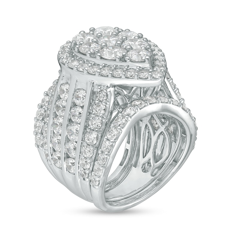 Main Image 3 of Previously Owned - 7 CT. T.W. Pear-Shaped Multi-Diamond Frame Multi-Row Three Piece Bridal Set in 14K White Gold