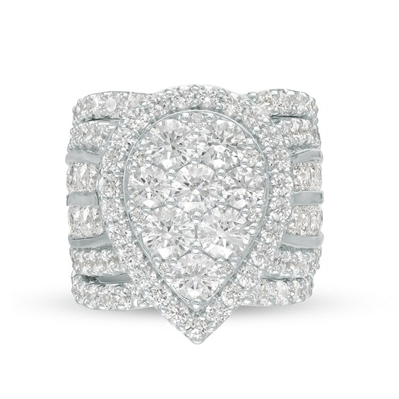 Previously Owned - 7 CT. T.w. Pear-Shaped Multi-Diamond Frame Multi-Row Three Piece Bridal Set in 14K White Gold