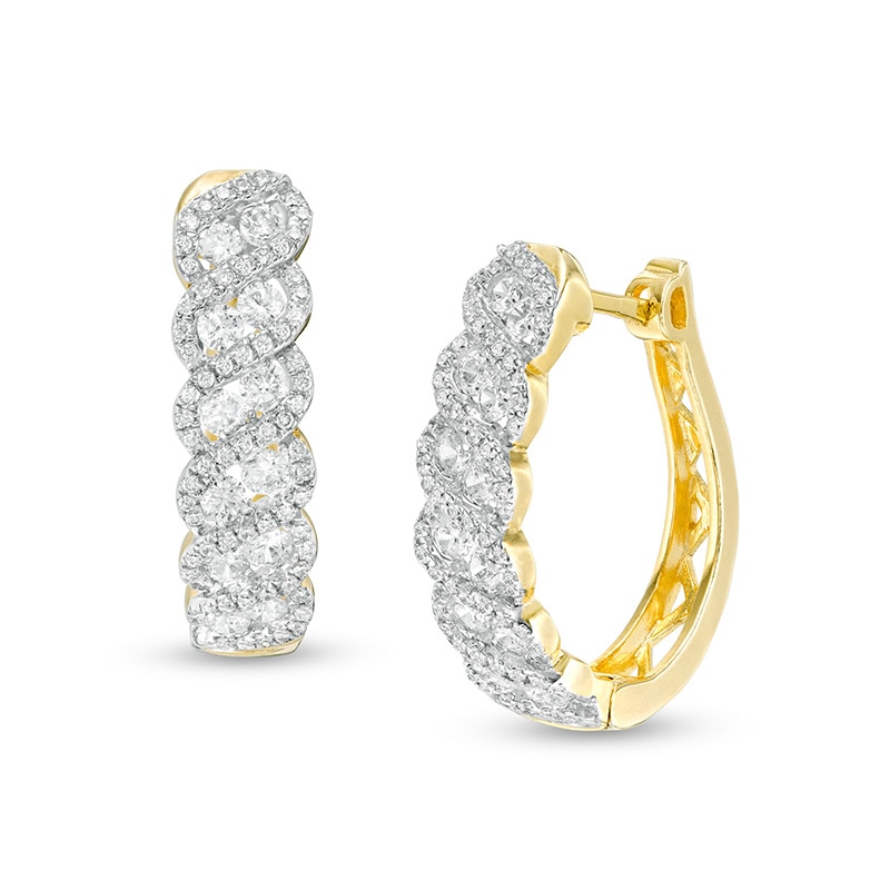 Main Image 1 of Previously Owned - 1 CT. T.W. Diamond Cascading Twist Hoop Earrings in 10K Gold