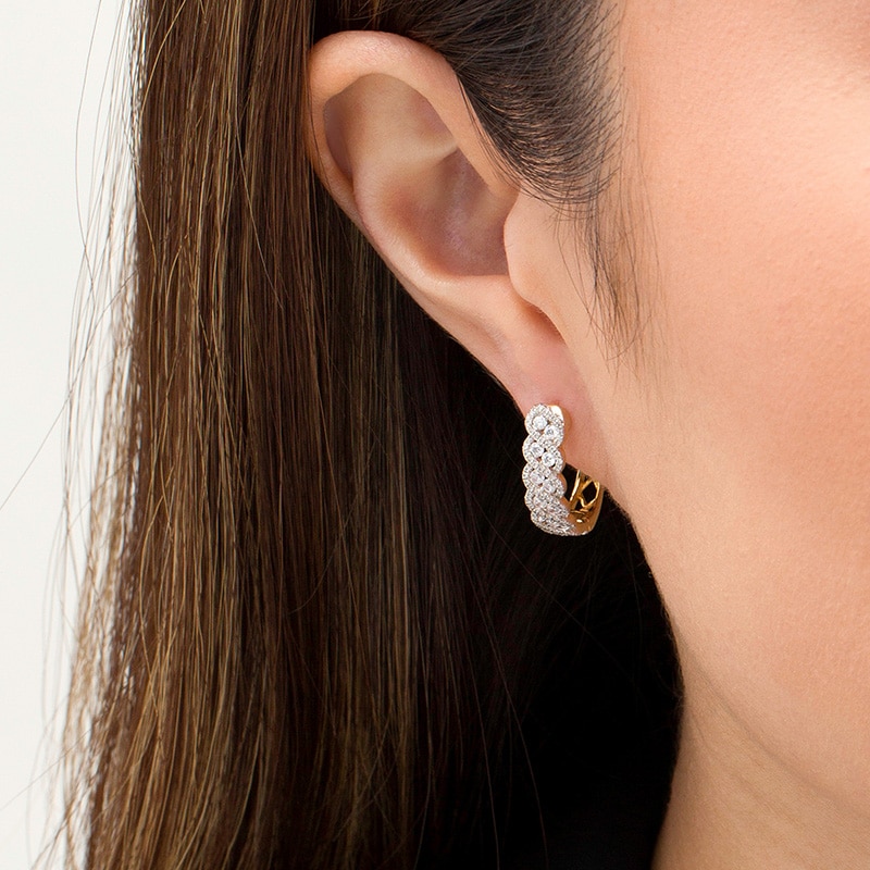Main Image 2 of Previously Owned - 1 CT. T.W. Diamond Cascading Twist Hoop Earrings in 10K Gold