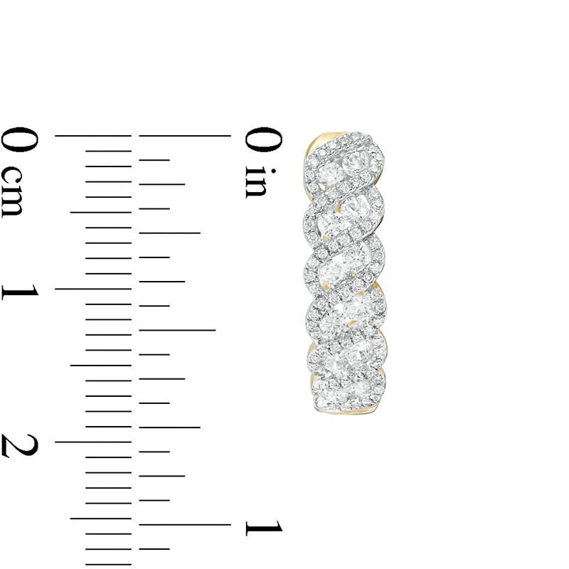 Main Image 3 of Previously Owned - 1 CT. T.W. Diamond Cascading Twist Hoop Earrings in 10K Gold