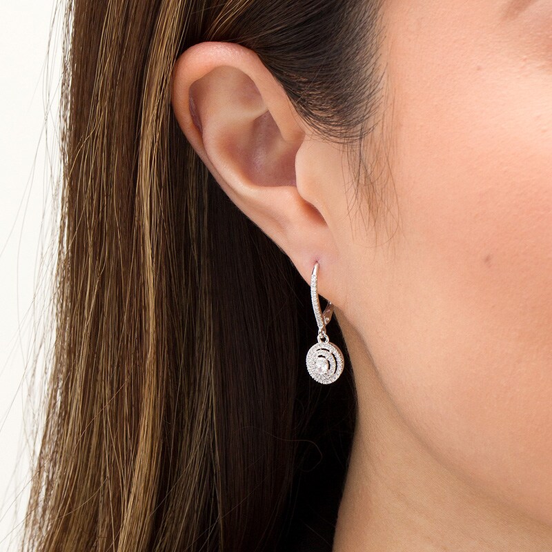 Main Image 2 of Previously Owned - 1/2 C. T.W. Oval Diamond Double Frame Drop Earrings in 10K White Gold