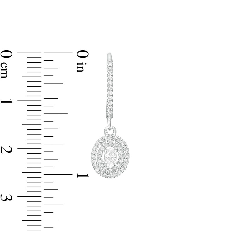 Main Image 3 of Previously Owned - 1/2 C. T.W. Oval Diamond Double Frame Drop Earrings in 10K White Gold