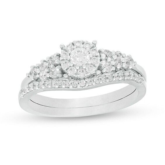 Previously Owned - 1/2 CT. T.w. Diamond Frame Bridal Set in 10K White Gold