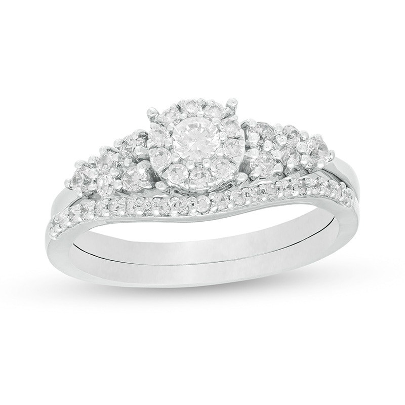 Main Image 1 of Previously Owned - 1/2 CT. T.W. Diamond Frame Bridal Set in 10K White Gold