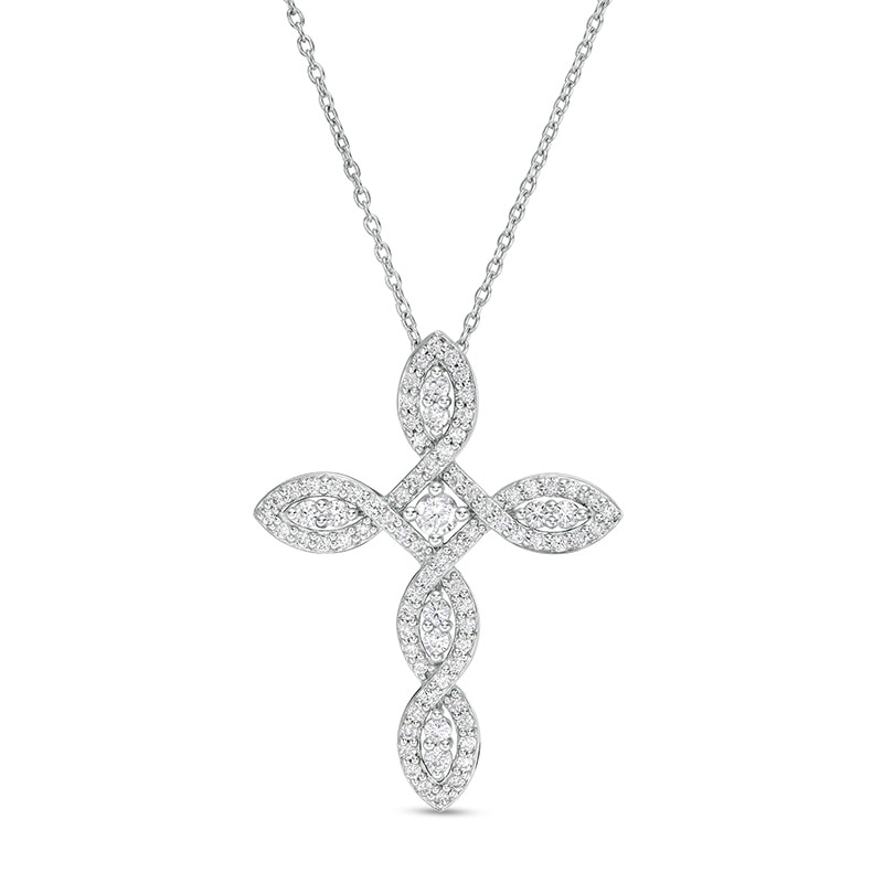 Main Image 1 of Previously Owned - 1 CT. T.W. Diamond Cross Pendant in 10K White Gold
